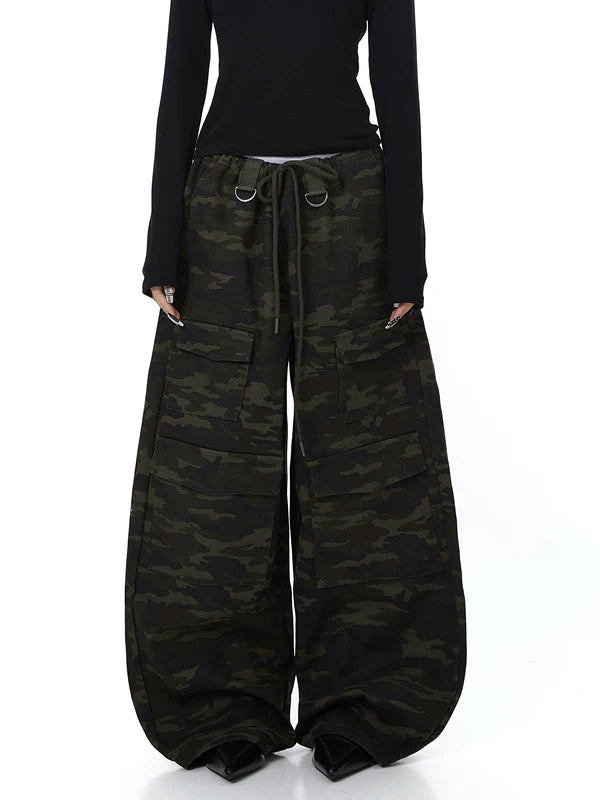 Camouflage Wide Leg Cargo Pants 2