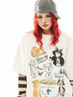 Cartoon Cat Print Striped Layered Turtleneck 2