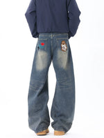 Cartoon Embroidered Wide-Leg Jeans Pants 4