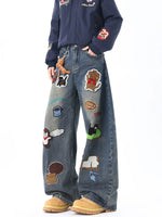 Cartoon Embroidered Wide-Leg Jeans Pants 5