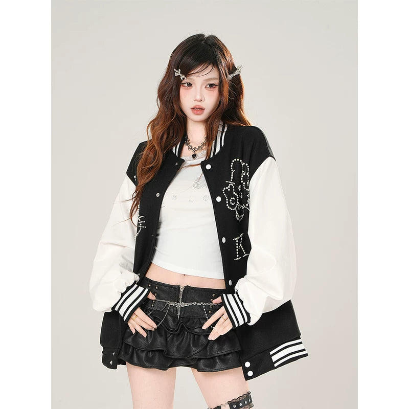 Cartoon Graphic Oversized Baseball Varsity Jacket 4