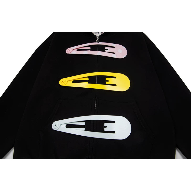 Cartoon Hair Clip Zip Up Hoodie 2