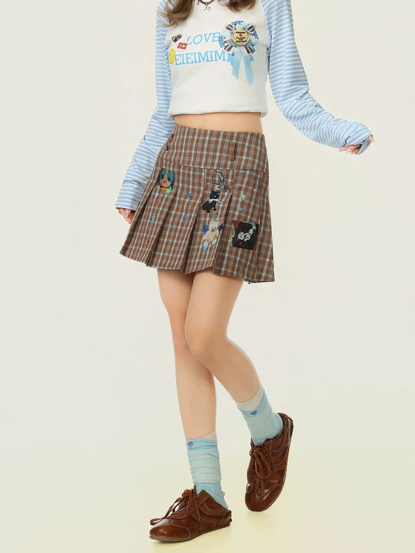 Cartoon Plaid High-Waisted Pleated Skirt 2