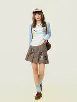 Cartoon Plaid High-Waisted Pleated Skirt 3