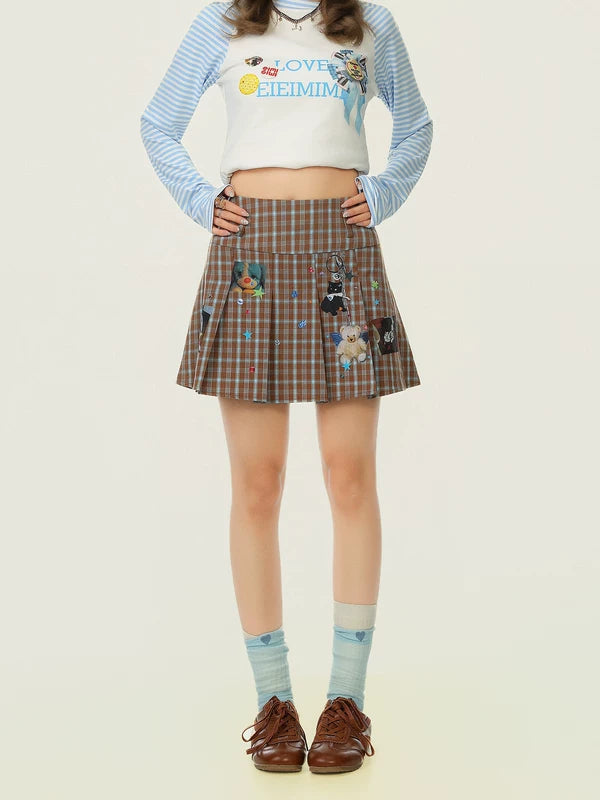 Cartoon Plaid High-Waisted Pleated Skirt 4
