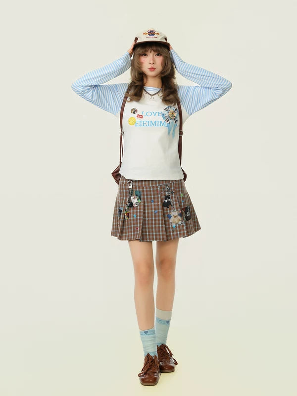 Cartoon Plaid High-Waisted Pleated Skirt 5