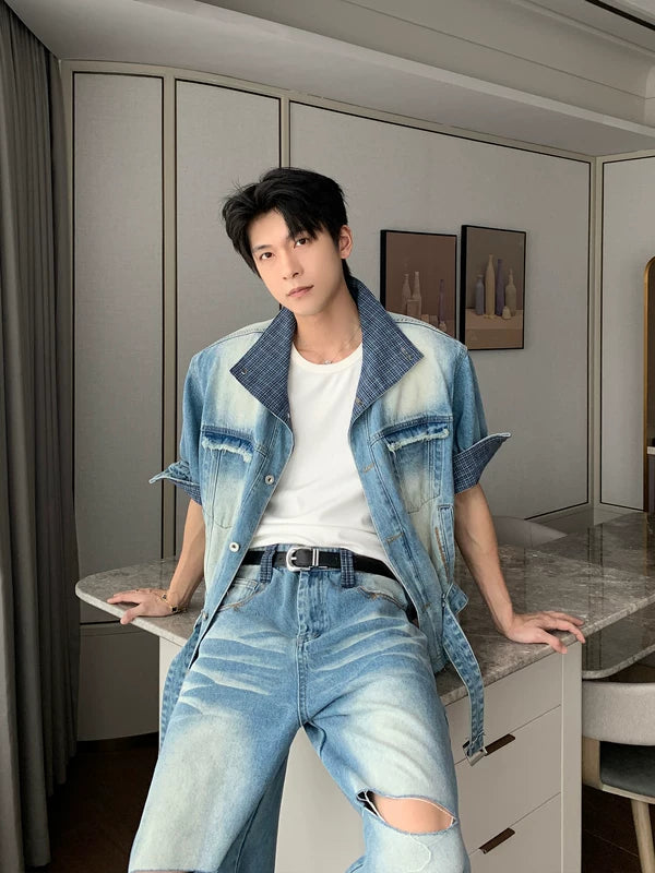 Casual Denim Short-Sleeve Jacket and Pants Set 4
