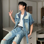 6201334623308,6201334623310,6201334623312, Casual Denim Short-Sleeve Jacket and Pants Set
