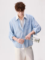 Casual Faux Layered Double-Collar Shirt 1