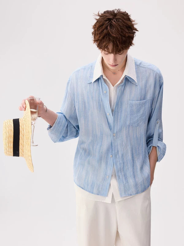 Casual Faux Layered Double-Collar Shirt 2