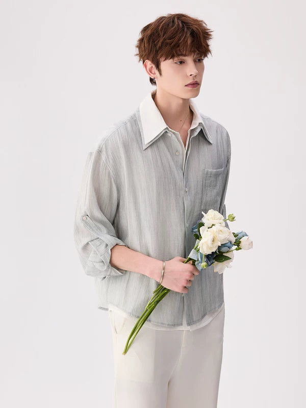 Casual Faux Layered Double-Collar Shirt 3