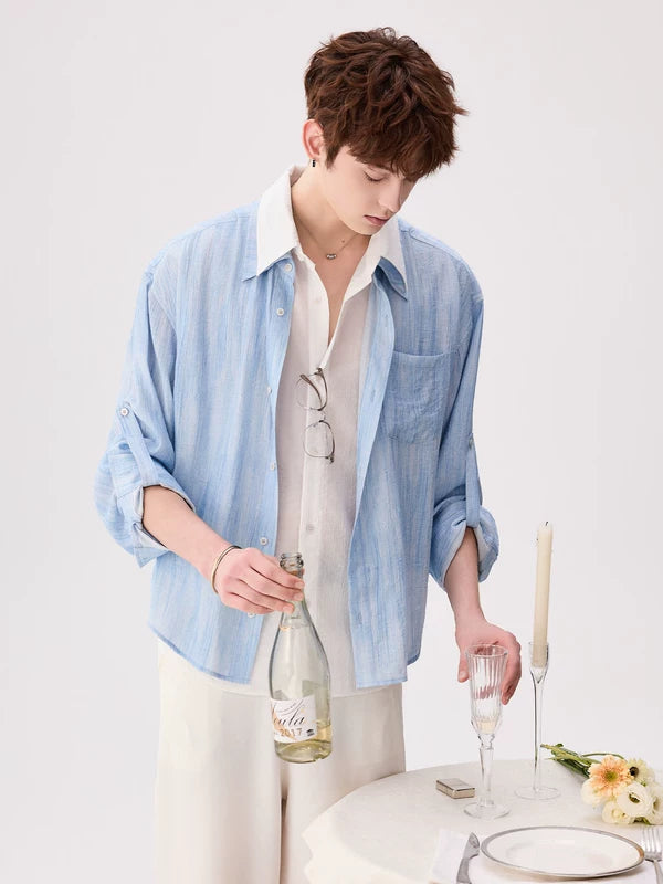 Casual Faux Layered Double-Collar Shirt 5