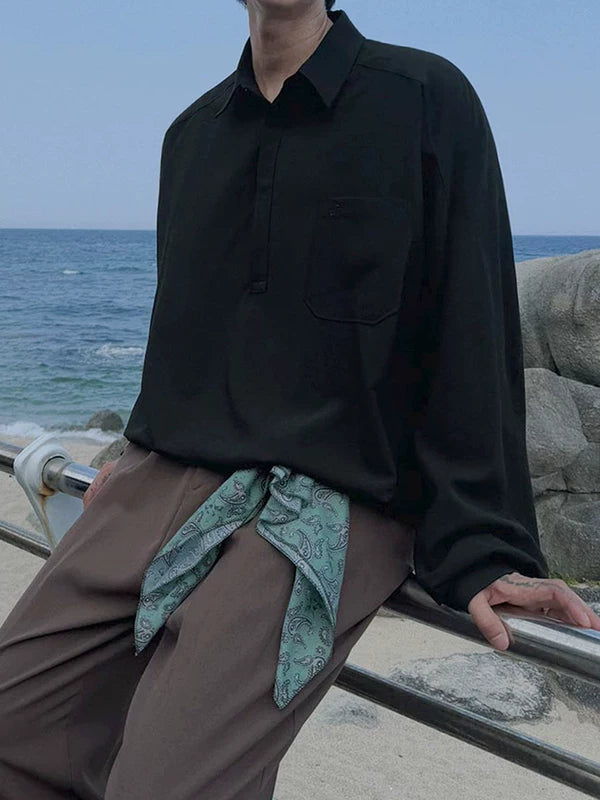 Casual Loose Fit Long Sleeve Pullover Shirt 3