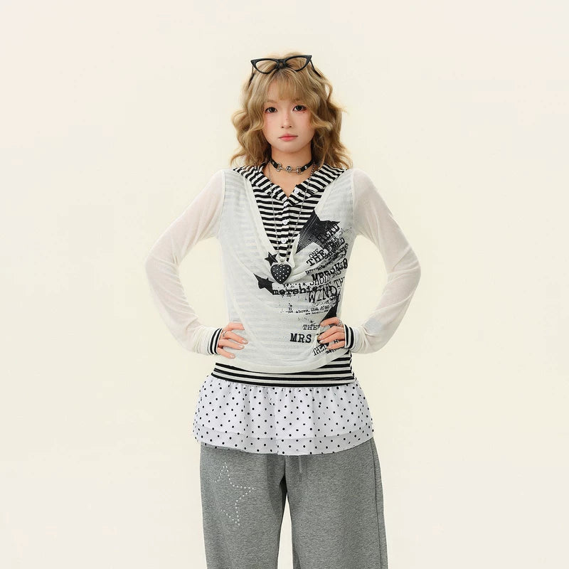 Cat Ear Hooded Layered Print Pullover 2