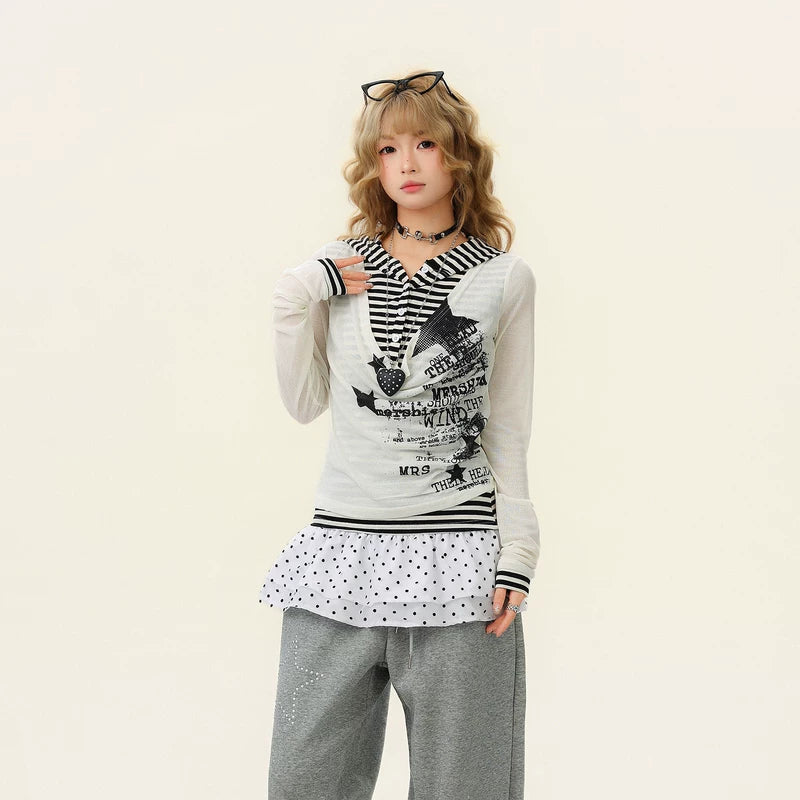 Cat Ear Hooded Layered Print Pullover 4