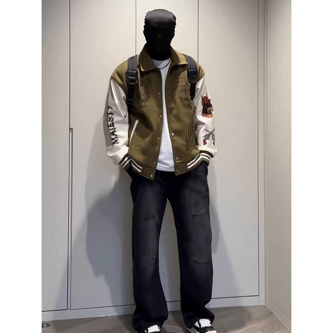 Embroidered Patchwork Varsity Baseball Jacket