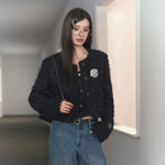 Classic Textured Round Neck Short Cardigan 2