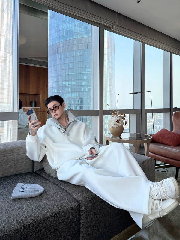 Collared Hoodie and Wide-Leg Sweatpants Set 2