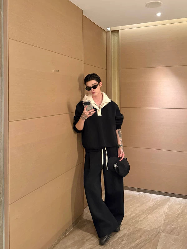 Collared Hoodie and Wide-Leg Sweatpants Set 3