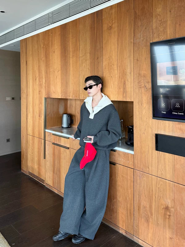 Collared Hoodie and Wide-Leg Sweatpants Set 4