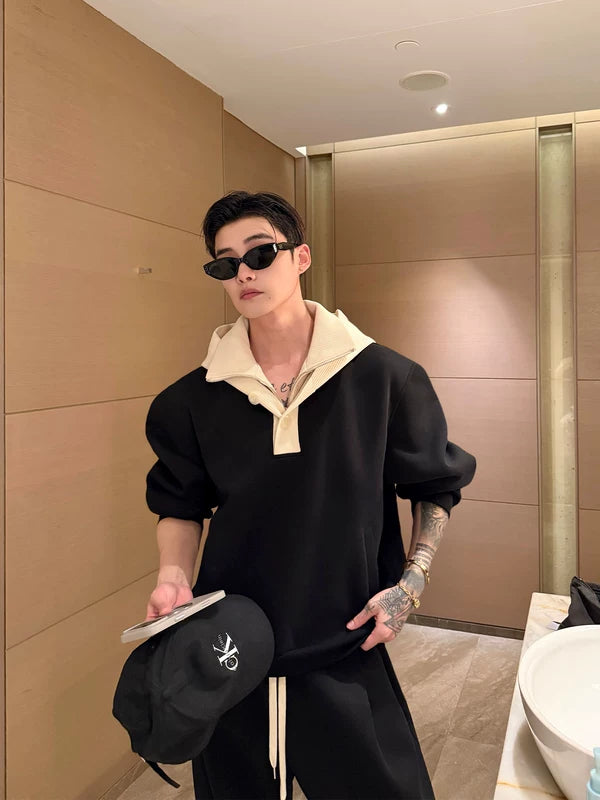 Collared Hoodie and Wide-Leg Sweatpants Set 5