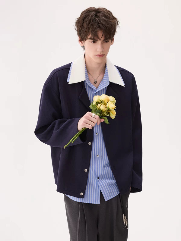 Colorblock Collar Button-Front Long Sleeve Shirt 3