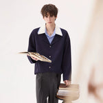 6017840945597,6017840945598,6017840945599,6017840945600, Colorblock Collar Button-Front Long Sleeve Shirt