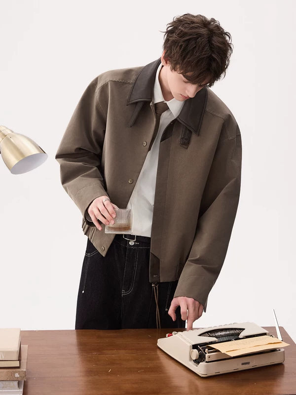 Colorblock Collar Lightweight Leather Jacket 4