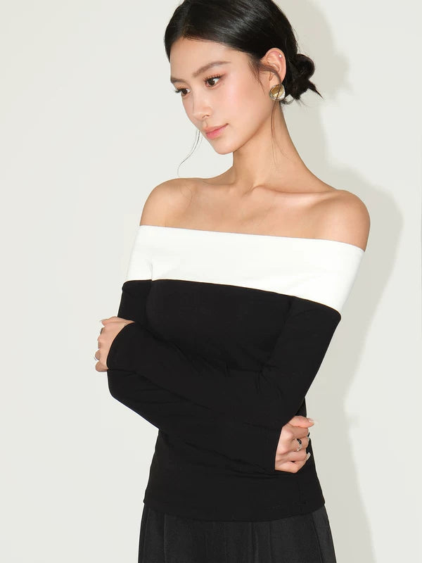 Colorblock Off-Shoulder Long Sleeve Top 3
