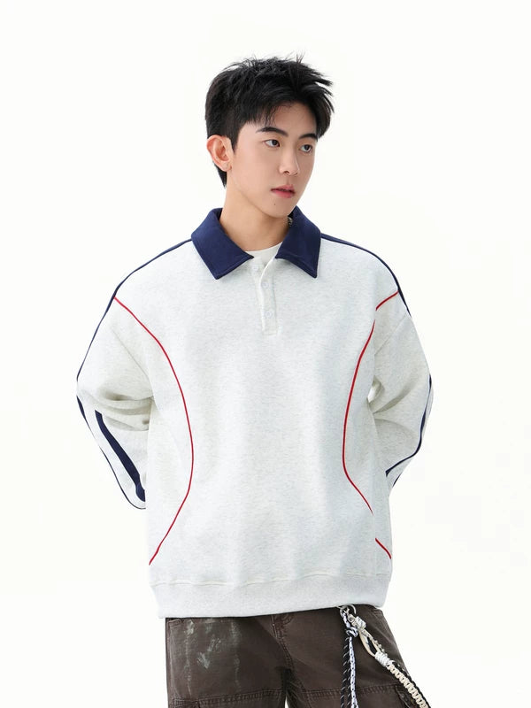 Colorblock Polo Collar Pullover Sweatshirt 4