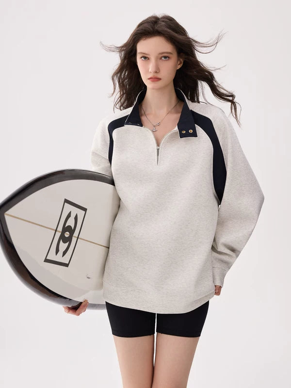 Colorblock Quarter-Zip Pullover Sweatshirt 3