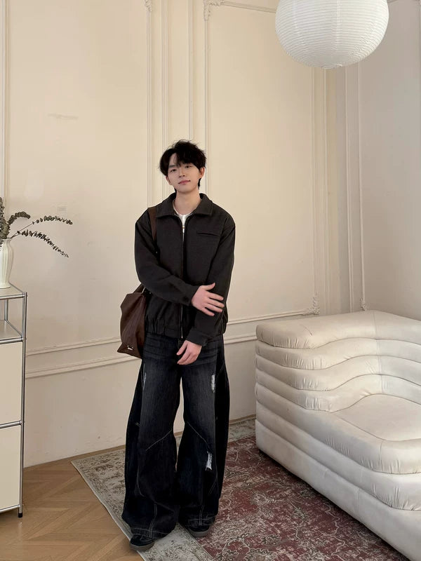 Cotton-Lined Wool Lapel Zip Jacket 4