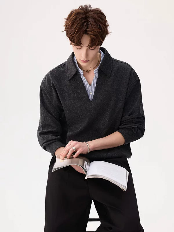 Cotton Linen Faux Layered Collar Sweatshirt 3