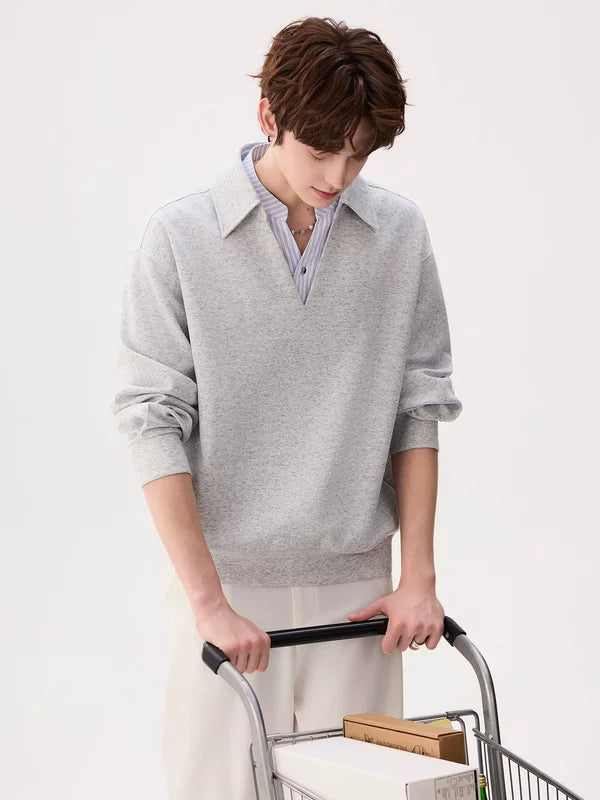 Cotton Linen Faux Layered Collar Sweatshirt 5