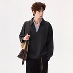 6029729364169,6029729364170,6029729364171,6029729364172, Cotton Linen Faux Layered Collar Sweatshirt