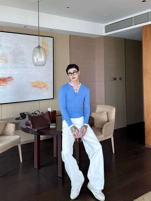 Cotton Wool Blend Faux Two-Piece Sweater 2