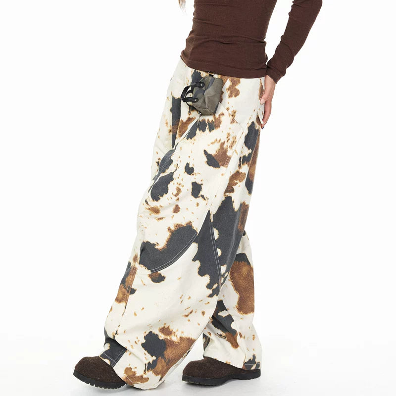 Cow Print Wide-Leg Street Style Pants 3