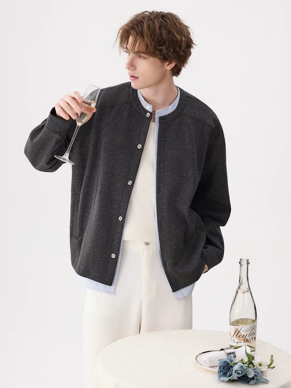 Crew Neck Button-Up Casual Sweatshirt Jacket 2