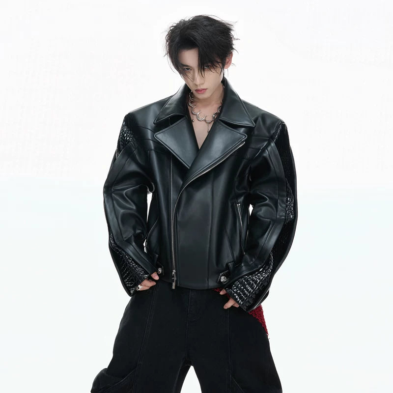 Crocodile Pattern Faux Leather Moto Jacket 2