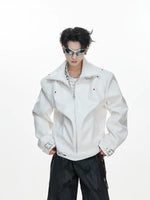 Crocodile Textured Stand Collar Leather Jacket 2