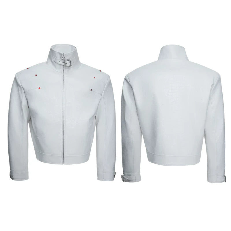 6189533046903,6189533046904,6189533046905,6189533046906,6190638091933, Crocodile Textured Stand Collar Leather Jacket