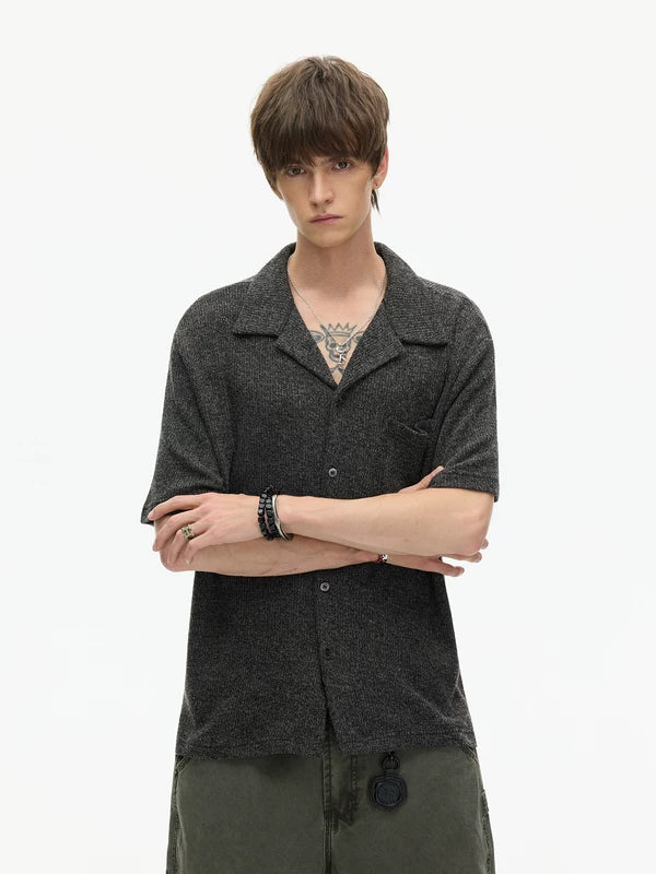 Cuban Collar Knitted Short-Sleeve Cardigan 1