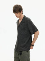 Cuban Collar Knitted Short-Sleeve Cardigan 3