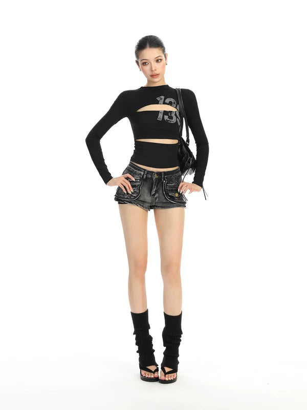 Cutout Letter Print Long Sleeve T-Shirt 3