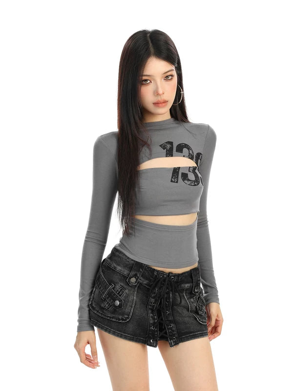 Cutout Letter Print Long Sleeve T-Shirt 4