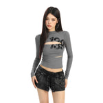 6202579939801,6202579939802,6202579939803, Cutout Letter Print Long Sleeve T-Shirt