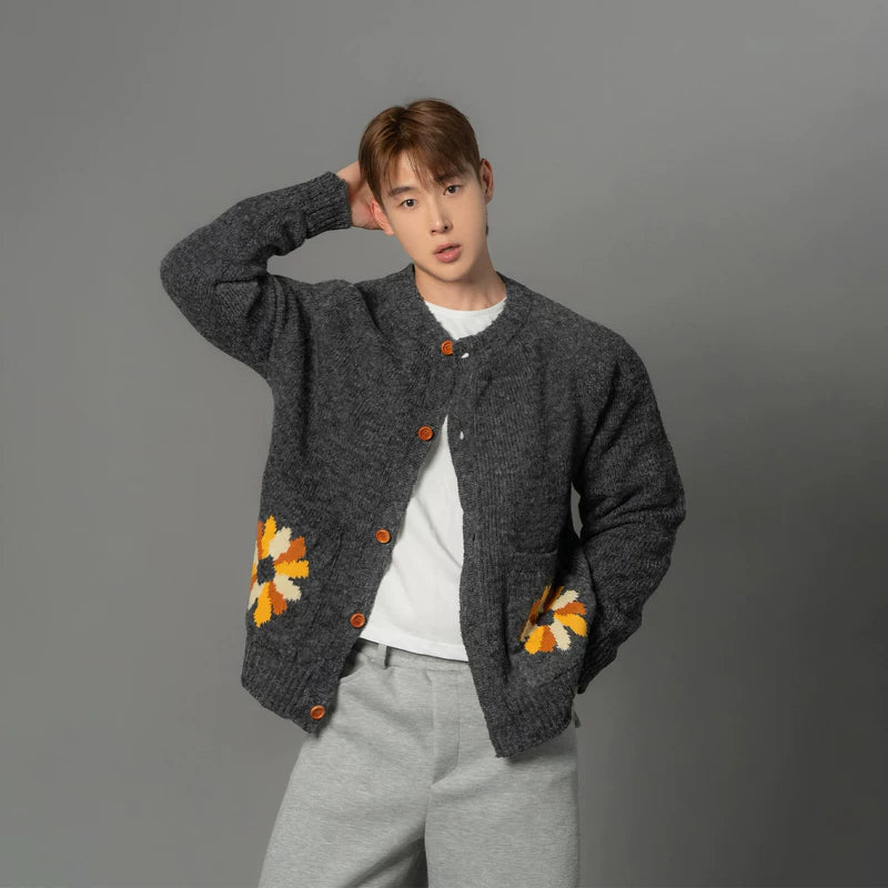 Daisy Pocket Knit Crewneck Cardigan Sweater 5