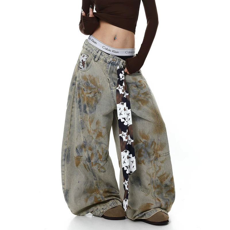Deconstructed Distressed Wide Leg Denim Pants 2