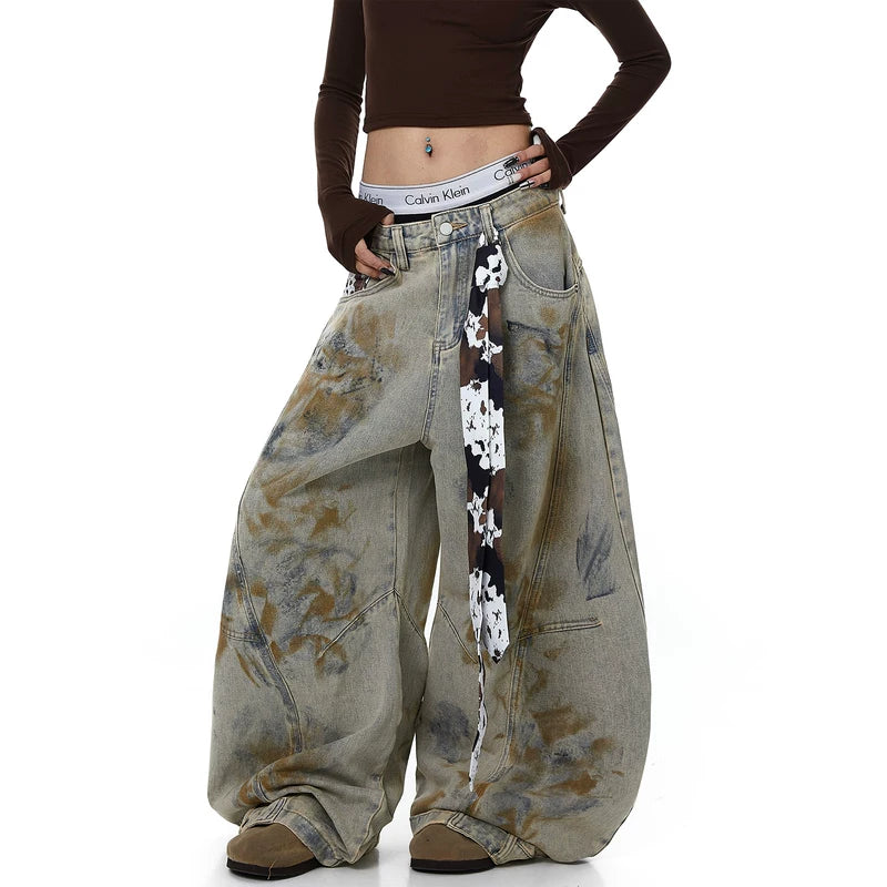 Deconstructed Distressed Wide Leg Denim Pants 4