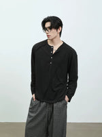 Deconstructed Long Sleeve Henley Pullover Top 3